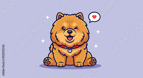 Adorable Fluffy Chow Chow Puppy Winking with a Heart Bubble.
