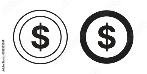 Coin icon style design pack on white background. Thin line and clipart style