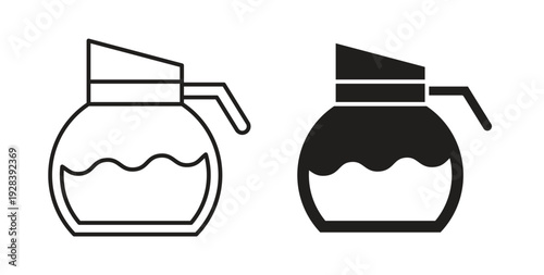 Coffee pot icon style design pack on white background. Thin line and clipart style