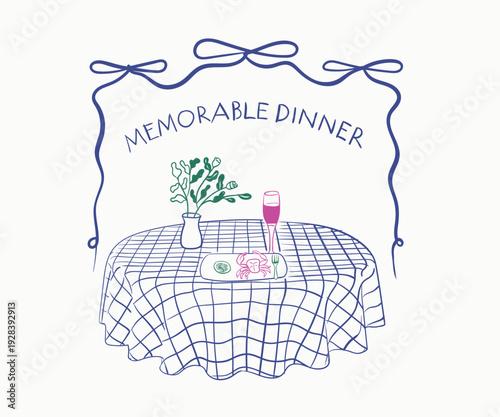 Dinning table with food flower and wine vector art, La dolce vita artwork with typography, Luxury dinner design for poster, graphic print, Summer vacation t shirt design