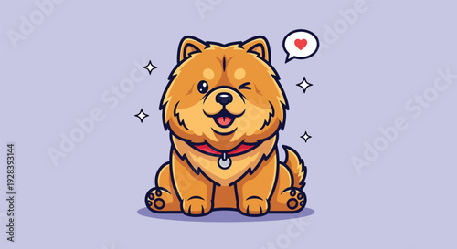 Cute Happy Chow Chow Dog Winking Cartoon Vector Icon Illustration.