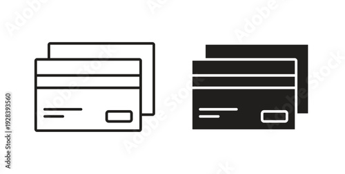 Credit card icon style design pack on white background. Thin line and clipart style