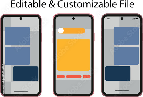 Mockups of mobile phone screens displaying customizable ui elements and designs