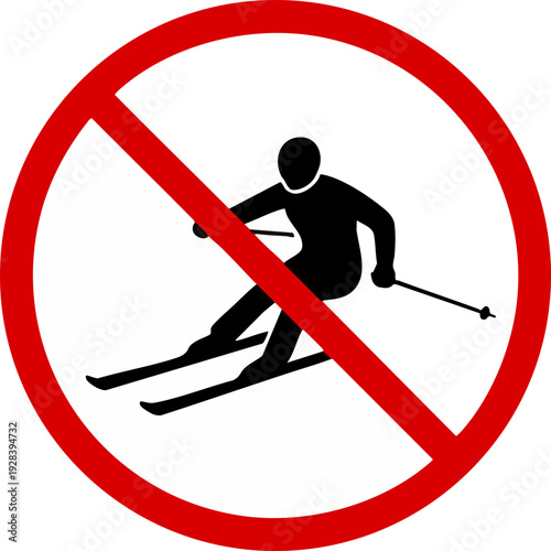 No Skiing Forbidden Sign, Winter Sports Restriction Symbol