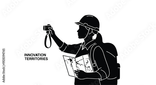 explorer with map and camera on adventure