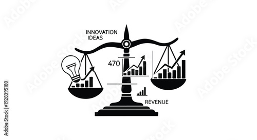 Balance innovation and revenue concept with scale and graph icons
