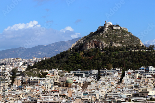 Mount Lycabettus in Athens, viewed from the Acropolis.