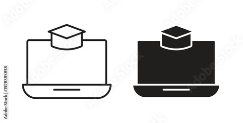 E learning icon style design pack on white background. Thin line and clipart style