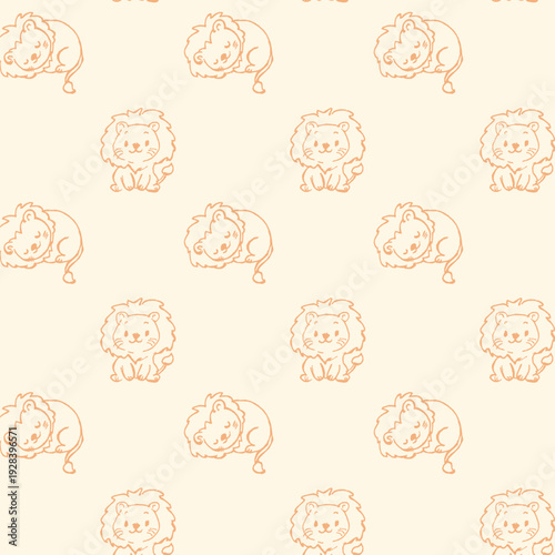 Pattern con leoni carini ocra su sfondo creama
