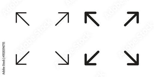 Expand icon style design pack on white background. Thin line and clipart style