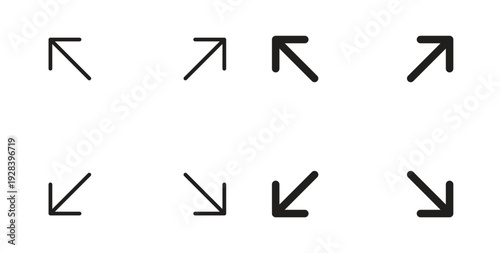 Expand arrows icon style design pack on white background. Thin line and clipart style