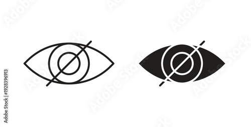 Eye crossed icon style design pack on white background. Thin line and clipart style