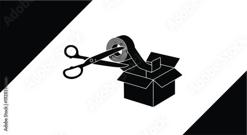 scissors and tape measure on open box packaging material