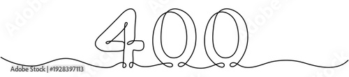 Continuous line drawing number four hundred in stroke style. Hand drawn mathematical symbol. Ideal for modern minimalist graphic design. Vector illustration isolated.