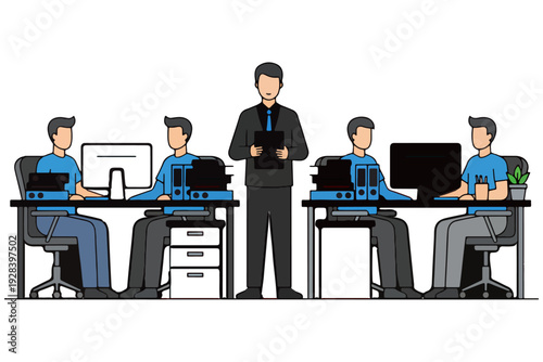 Corporate Business Workspace Silhouettes – Productivity and Career Vector Illustrations