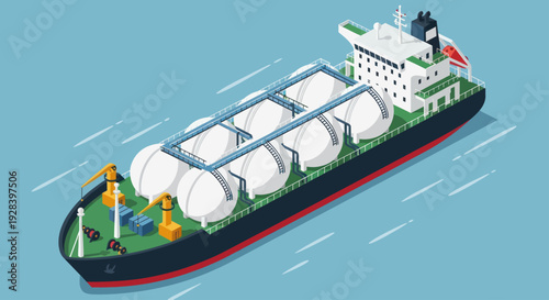 Large LNG Carrier Ship Transporting Liquefied Natural Gas Across the Ocean.