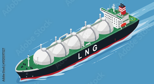 Large LNG carrier ship transporting liquefied natural gas across the ocean.