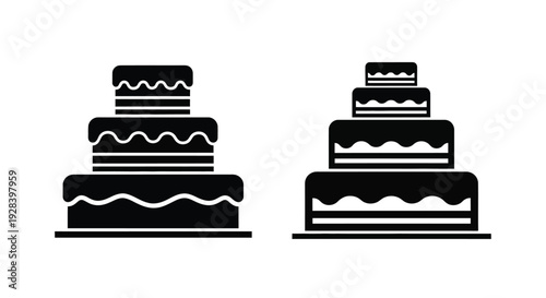 Two tiered wedding cakes in black a bold graphic silhouette