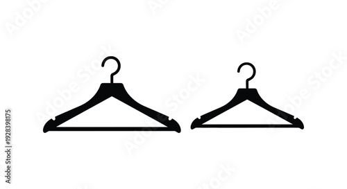 Two black coat hangers displayed against a white background silhouette