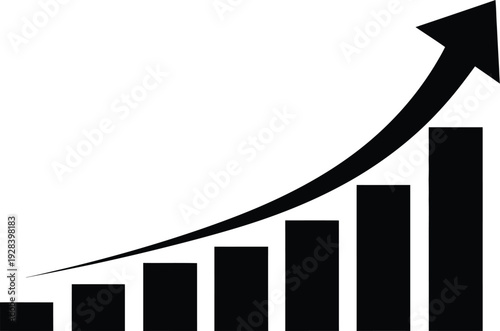 Increasing bar chart graph icon with arrow