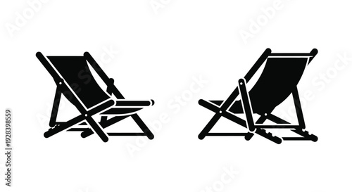 Two black beach chairs facing each other minimalist silhouette