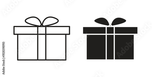 Gifts icon style design pack on white background. Thin line and clipart style