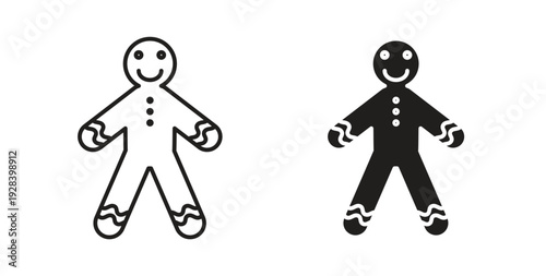 Gingerbread man icon style design pack on white background. Thin line and clipart style