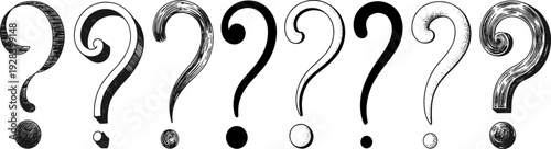 Abstract question mark artwork, creative typography design with diverse styles, sketch and bold variations, modern minimalist poster for wall art, prints, decor