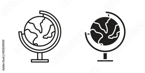 Globe icon style design pack on white background. Thin line and clipart style