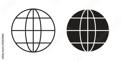 Globe icon style design pack on white background. Thin line and clipart style