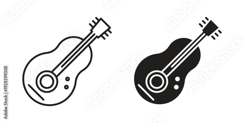 Guitar icon style design pack on white background. Thin line and clipart style