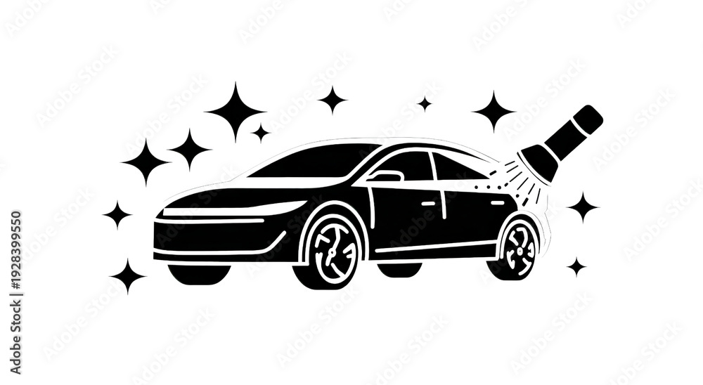Fototapeta premium Car wash icon, cleaning vehicle, sparkle effect, detailed service