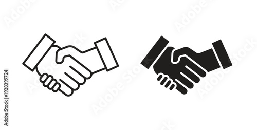 Handshake icon style design pack on white background. Thin line and clipart style