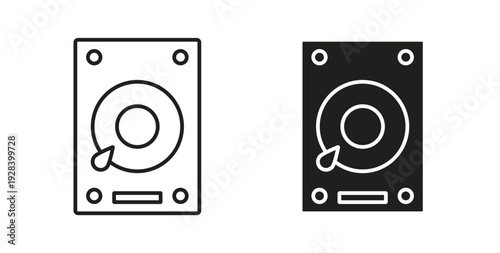 Hard Disk icon style design pack on white background. Thin line and clipart style