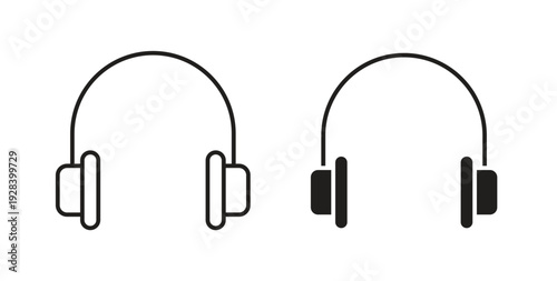 Headset icon style design pack on white background. Thin line and clipart style