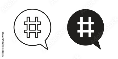 Hashtag icon style design pack on white background. Thin line and clipart style