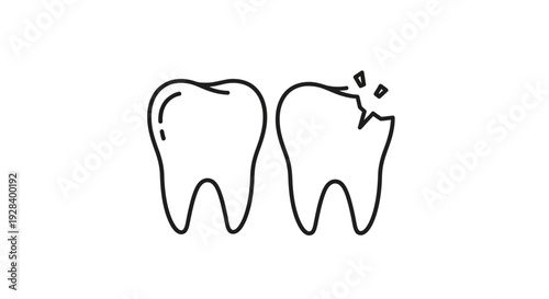 Two stylized teeth depicted in a simple black outline silhouette