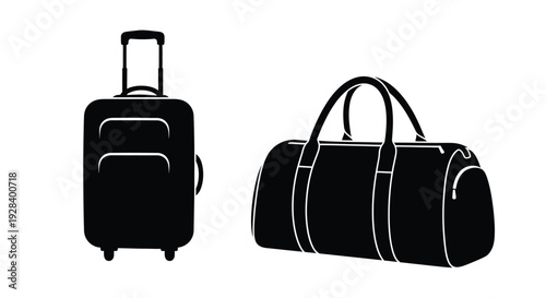 Black luggage and duffel bag illustration minimalist silhouette