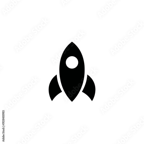 Black rocket icon on a white background, symbolizing startup success, space launch, innovation, and rapid business progress.