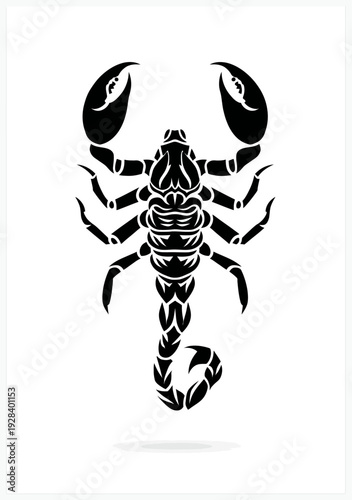 Stylized Black Scorpion Silhouette Vector Illustration. Intricate Design Element, Astrology Zodiac Sign. Isolated on White Background.