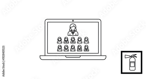 Virtual meeting on a laptop with diverse participants a silhouette