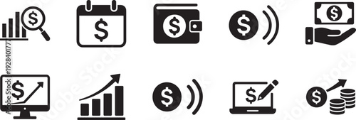 Income Icon Set Vector EPS Editable Finance Revenue Profit Salary Money Business Collection.