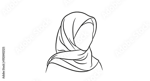 Simple line drawing of a woman wearing a hijab.