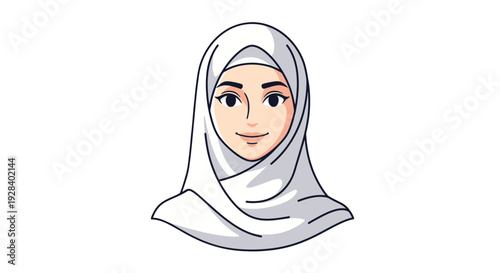 Illustration of a woman wearing a hijab with a gentle smile.