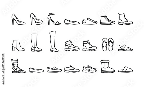 Variety of shoe and sandal icons arranged in grid layout