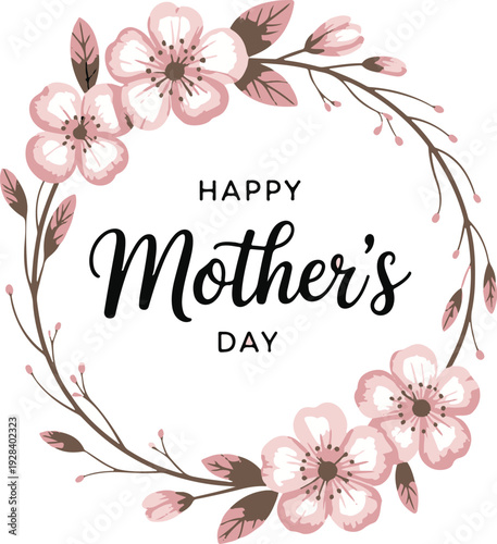 Happy Mother’s Day’ text in elegant lettering surrounded by soft colorful flowers, leaves, and gentle decorative