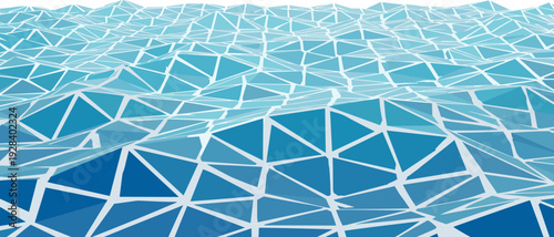 Abstract Blue Low Poly Geometric Wave Background, 3D Polygonal Landscape Illustration, Flat Design