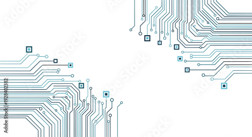 Abstract Digital Circuit Board Background with Blue Electronic Tech Lines in Flat Style