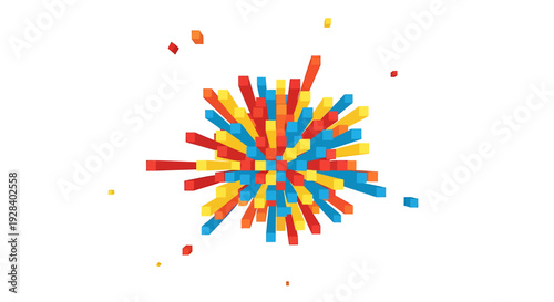 Vibrant explosion of colorful confetti bursting in circular motion around a central point