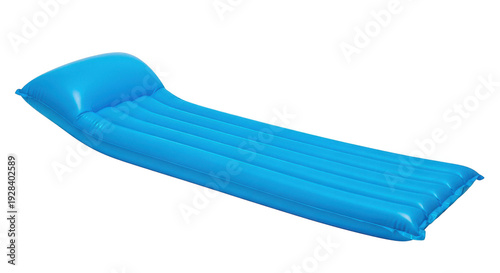 Blue inflatable pool raft floating on transparent checkered background for summer fun and relaxation